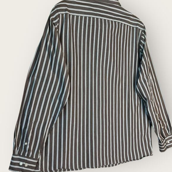 Duck Head Striped Long Sleeve Button Up Shirt Athletic Fit Mens XXL Brown White - Picture 7 of 11